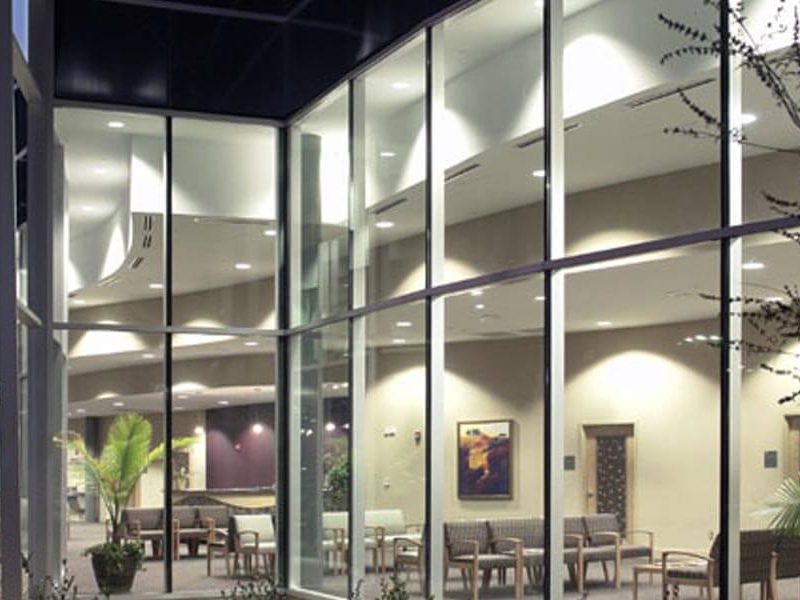 Construction Exterior View of Waiting Room through Glass of North Mississippi Medical Center Hematology Oncology in Tupelo, MS by Sanderson Construction